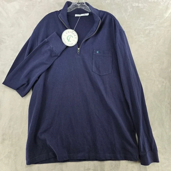 Criquet 1/4 Zip Pullover Mens XXL Navy Blue Organic Cotton Pique Pocket Sweater - Picture 3 of 8